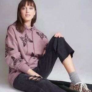 Butterfly Print Hoodie in Purple